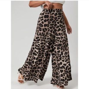 Plus Boho Tan leopard print wide leg palazzo pants